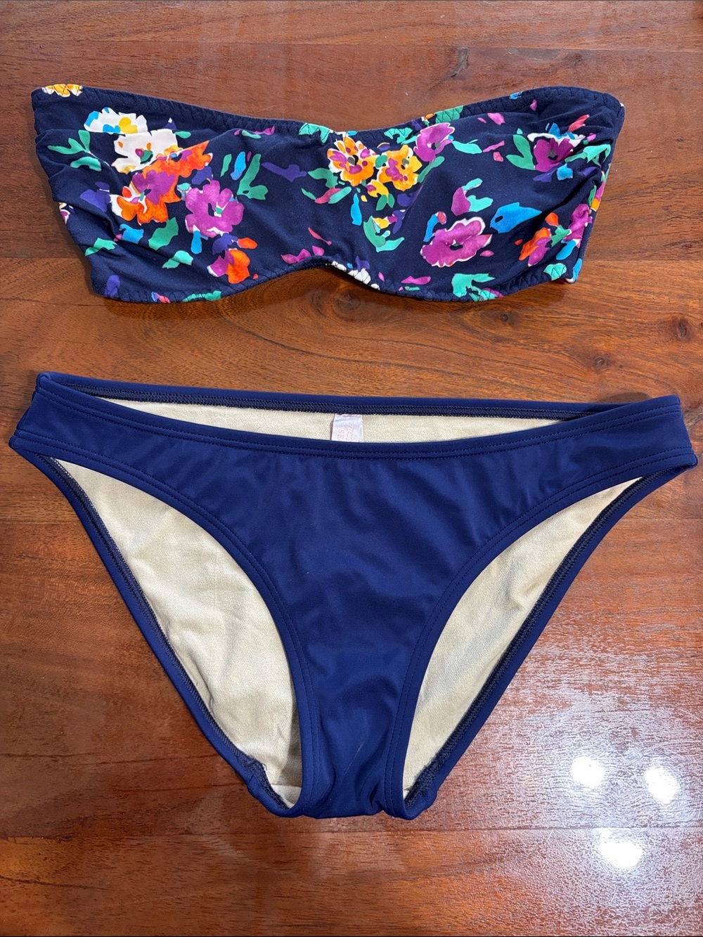 Victoria's Secret Navy Floral Bandeau Bikini with Multicolor Flowers